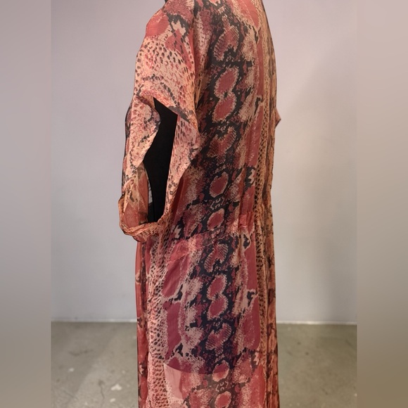 Betsey Johnson Sheer Snake-Print Maxi Cover-Up in Dusty Rose and Brown - Picture 4 of 8